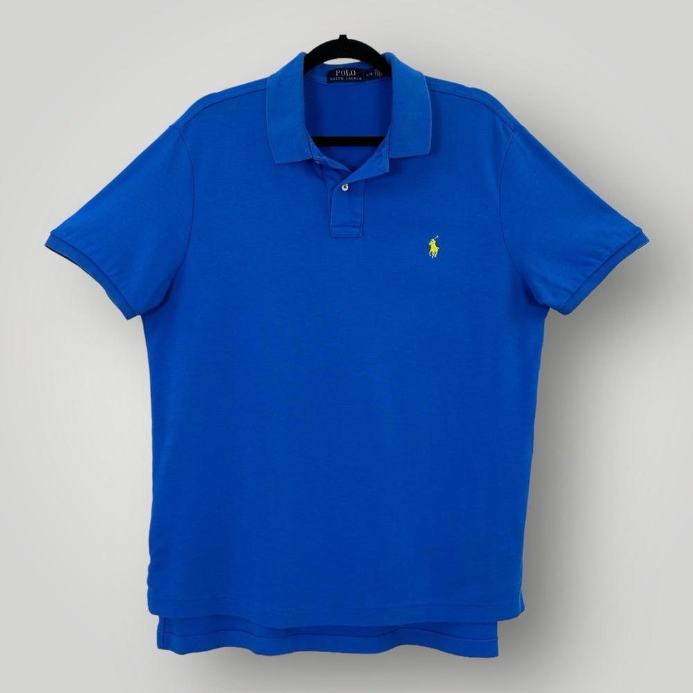 Polo Ralph Lauren Polo Mens L Blue with Yellow Polo Pony Short Sleeves Cotton